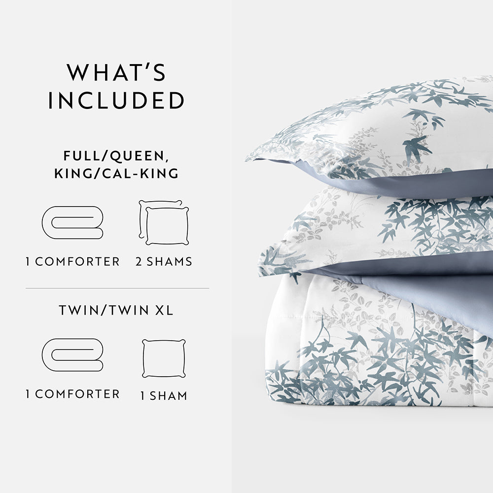 Bamboo Leaves Reversible Down-Alternative Comforter Set (Sale) - Linens And Hutch