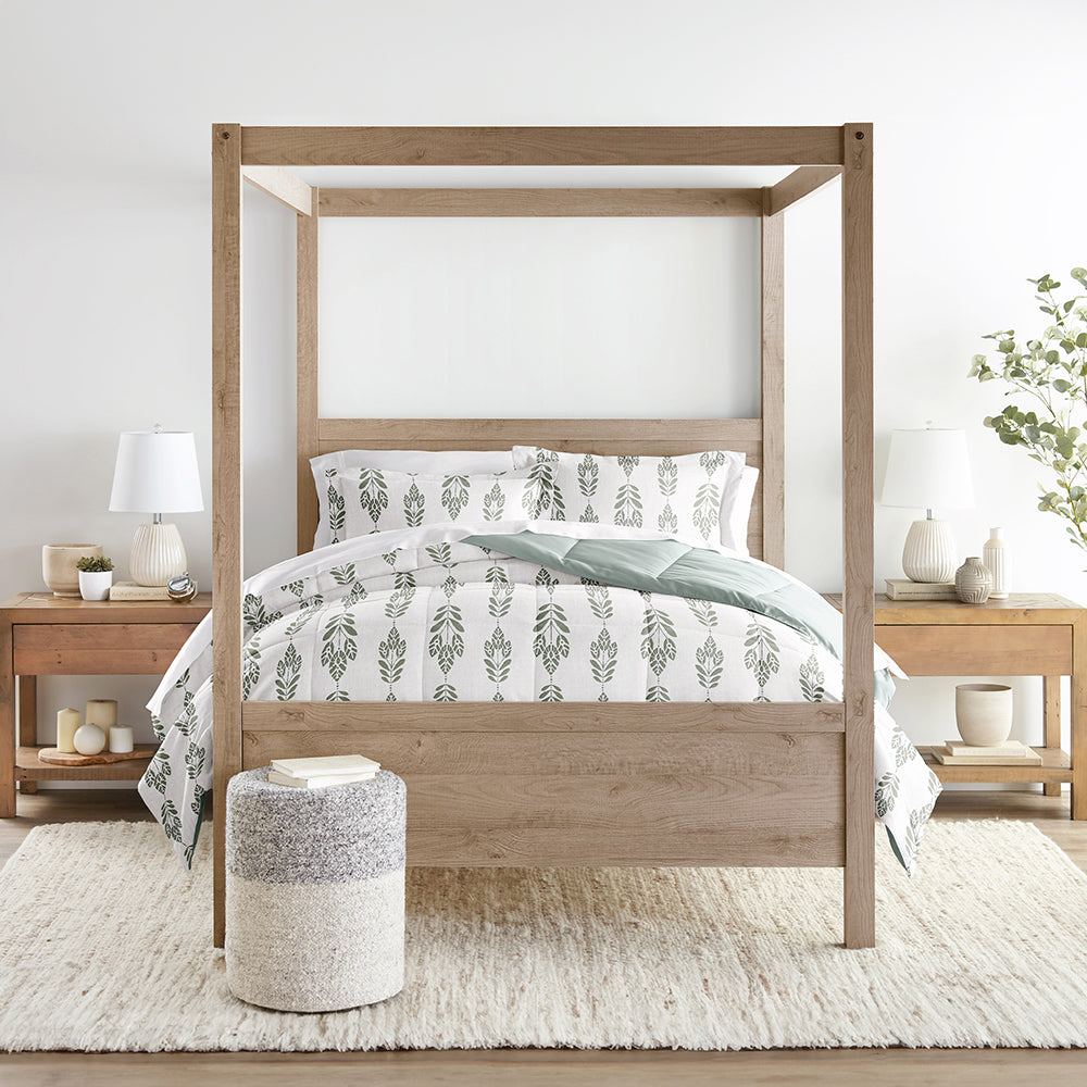 Folk Leaves Reversible Down-Alternative Comforter Set (Sale) - Linens And Hutch