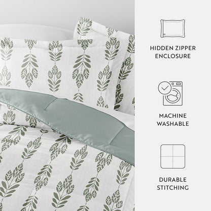 Folk Leaves Reversible Down-Alternative Comforter Set (Sale) - Linens And Hutch