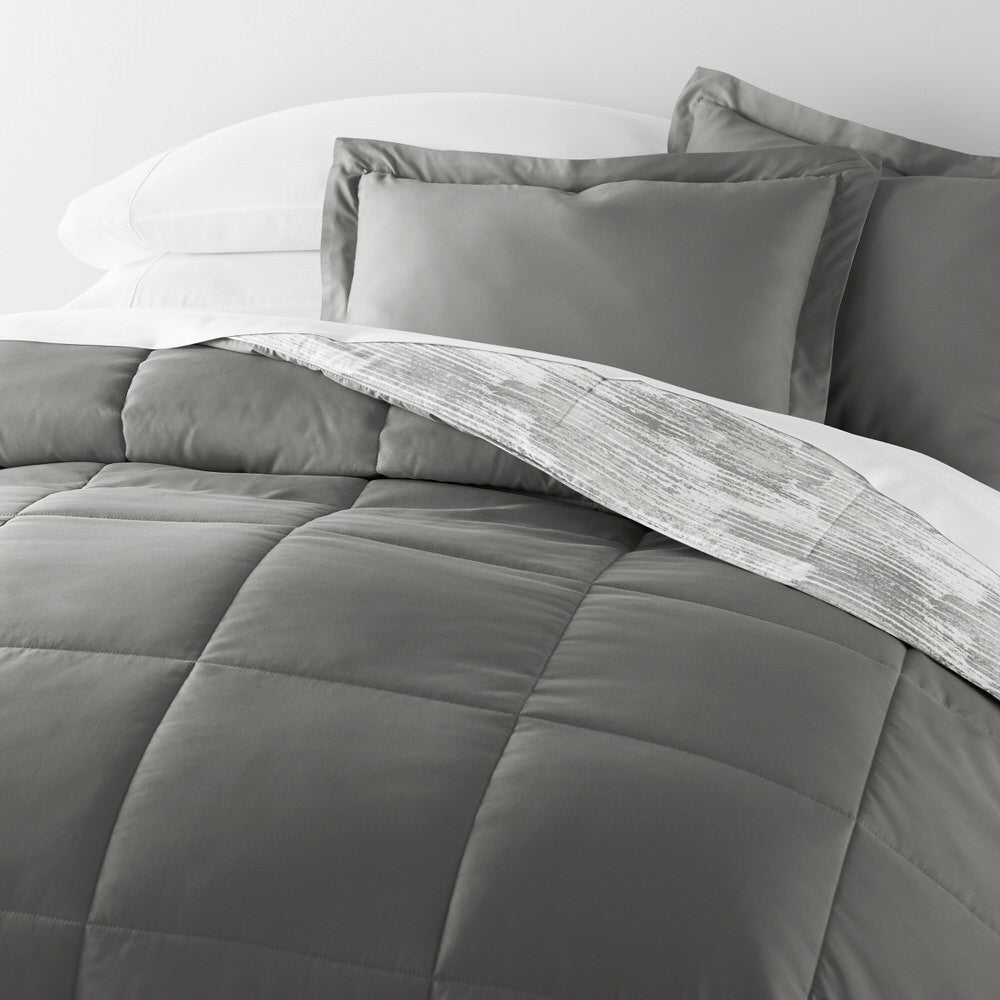 Textured Stripe Reversible Down-Alternative Comforter Set (Sale) - Linens And Hutch