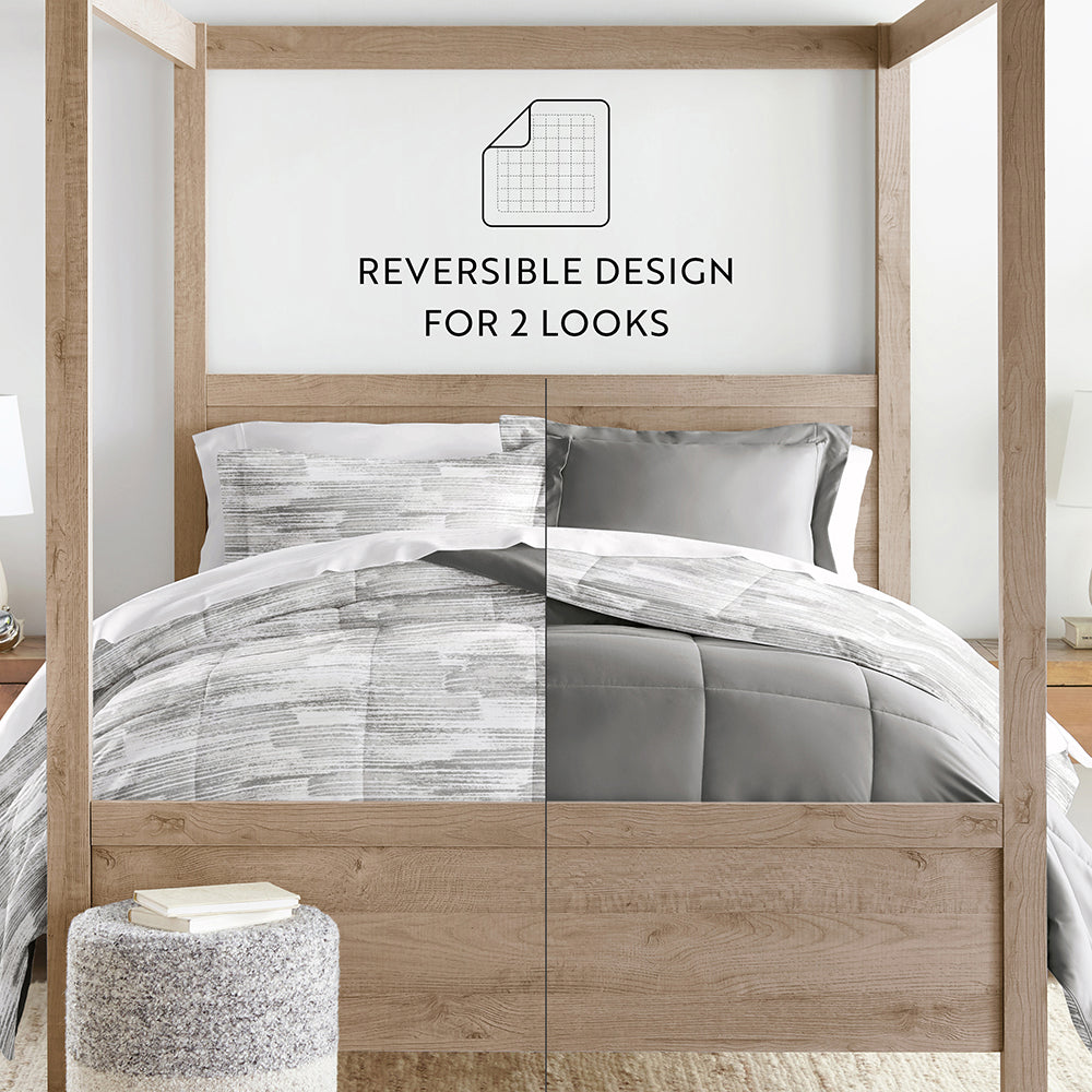 Textured Stripe Reversible Down-Alternative Comforter Set (Sale) - Linens And Hutch