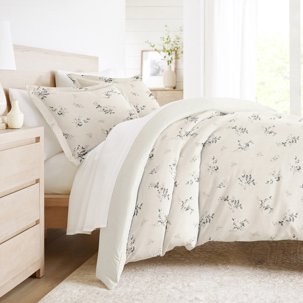 Delicate Floral Pattern 3-Piece Reversible Duvet Cover Set (Sale) - Linens And Hutch