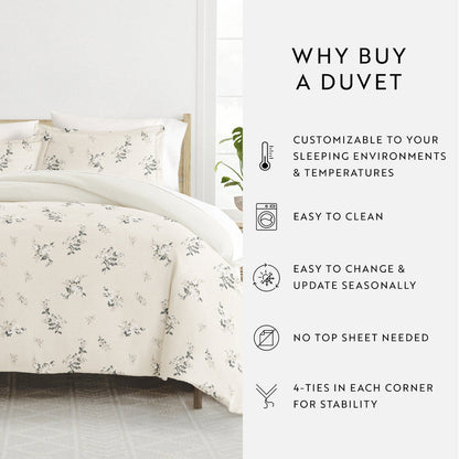 Delicate Floral Pattern 3-Piece Reversible Duvet Cover Set (Sale) - Linens And Hutch