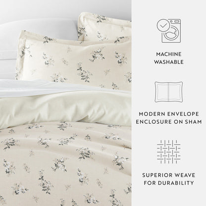 Delicate Floral Pattern 3-Piece Reversible Duvet Cover Set (Sale) - Linens And Hutch
