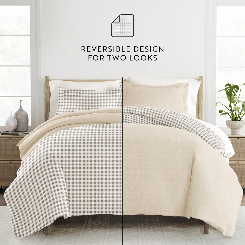 Gingham Check Pattern 3-Piece Reversible Duvet Cover Set (Sale) - Linens And Hutch