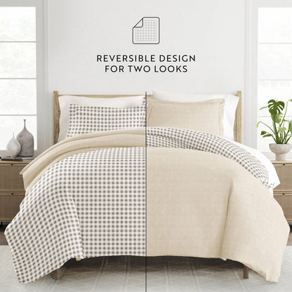 Gingham Check Pattern 3-Piece Reversible Duvet Cover Set (Sale) - Linens And Hutch