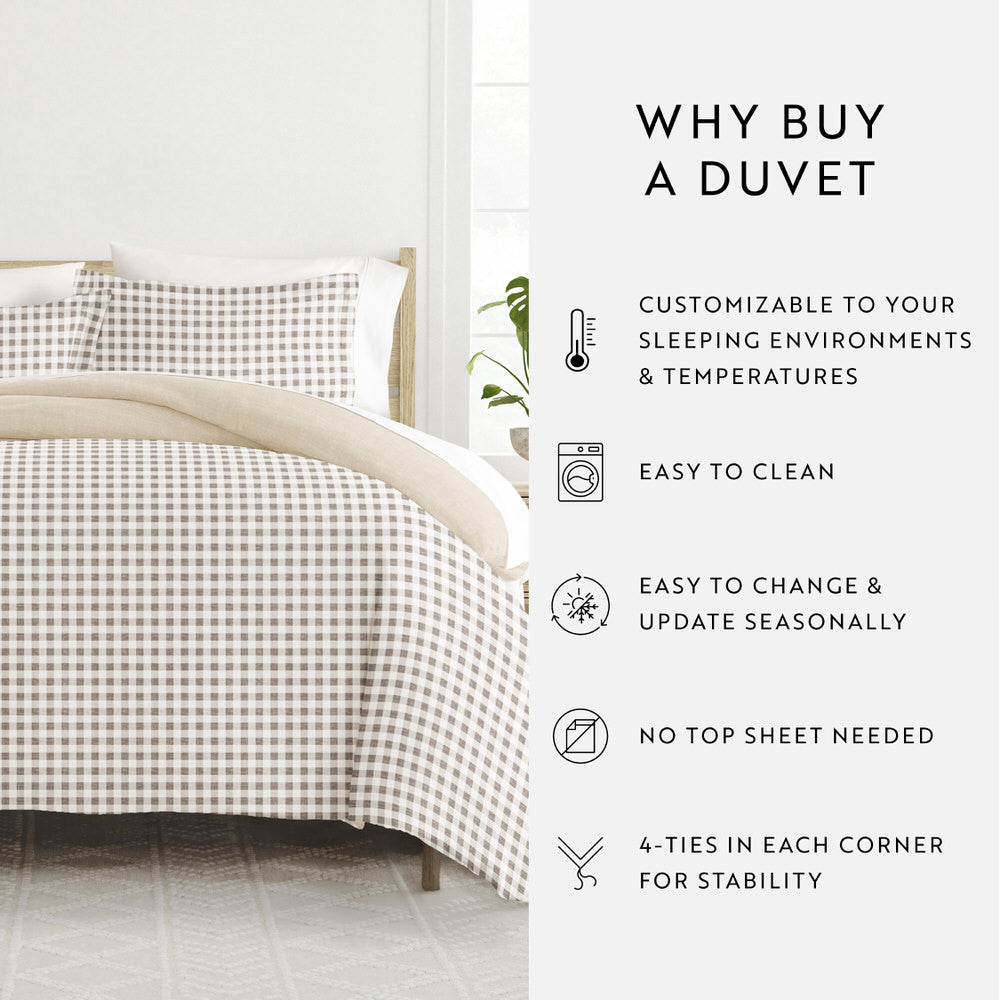 Gingham Check Pattern 3-Piece Reversible Duvet Cover Set (Sale) - Linens And Hutch