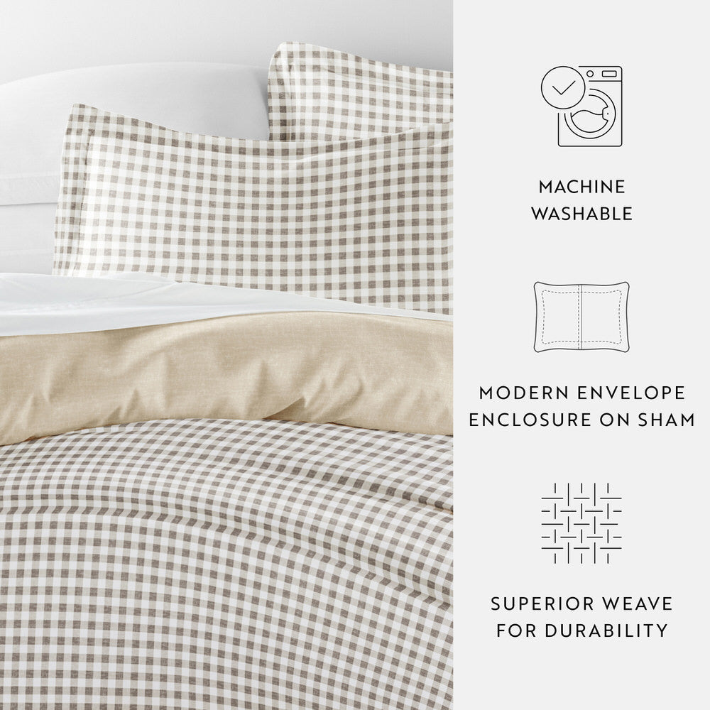 Gingham Check Pattern 3-Piece Reversible Duvet Cover Set (Sale) - Linens And Hutch