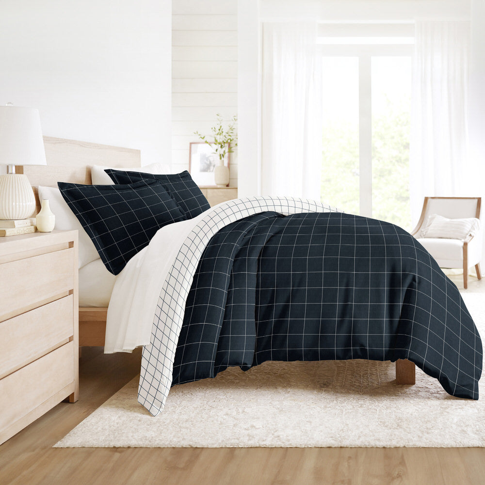 Rustic Windowpane Pattern 3-Piece Reversible Duvet Cover Set (Sale) - Linens And Hutch