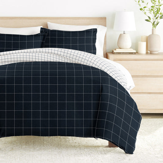 Rustic Windowpane Pattern 3-Piece Reversible Duvet Cover Set (Sale) - Linens And Hutch