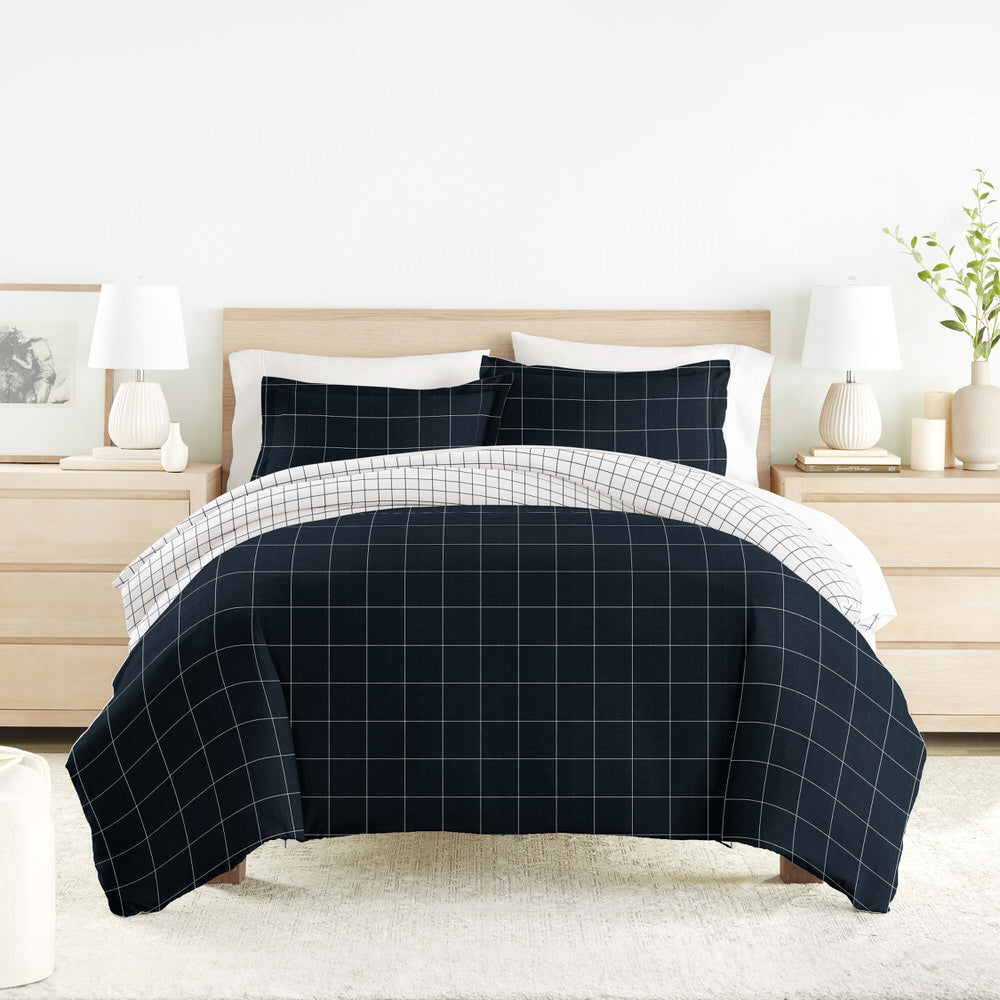 Rustic Windowpane Pattern 3-Piece Reversible Duvet Cover Set (Sale) - Linens And Hutch