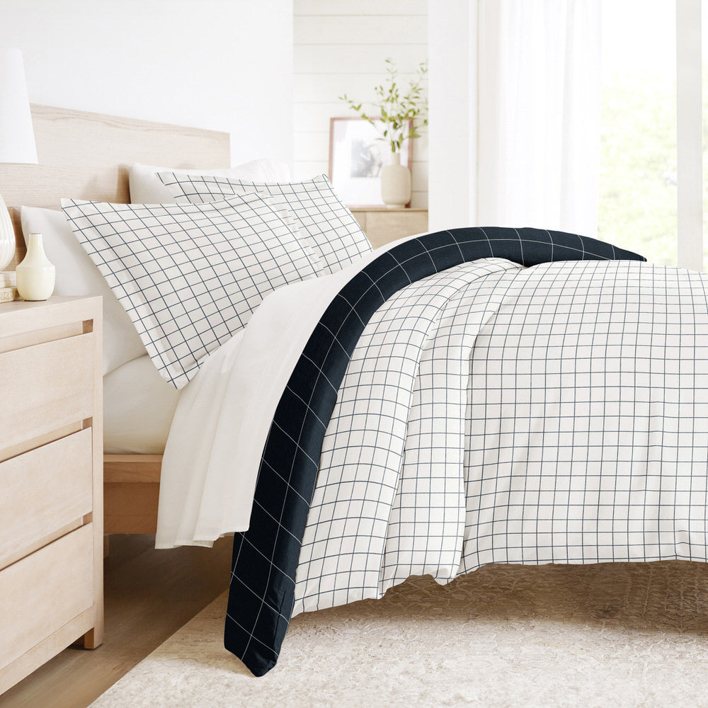 Rustic Windowpane Pattern 3-Piece Reversible Duvet Cover Set (Sale) - Linens And Hutch