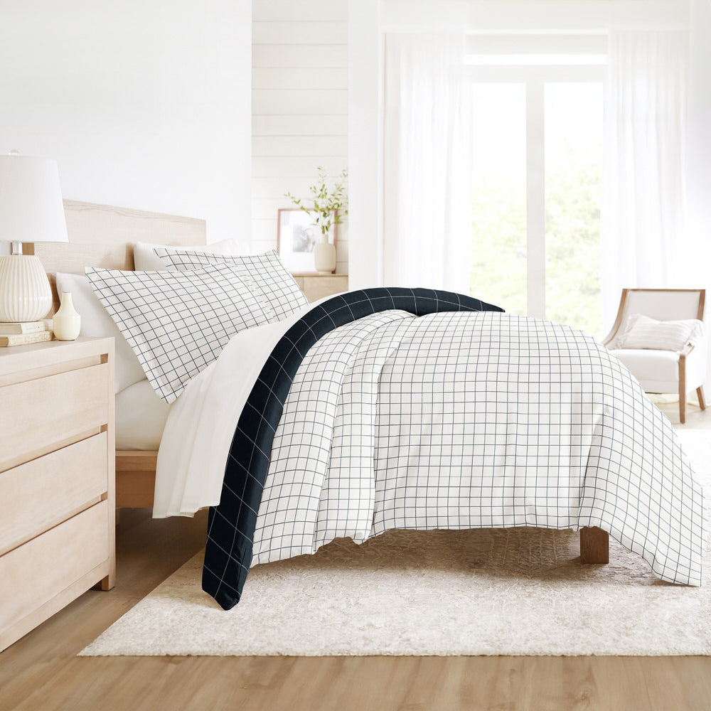 Rustic Windowpane Pattern 3-Piece Reversible Duvet Cover Set (Sale) - Linens And Hutch