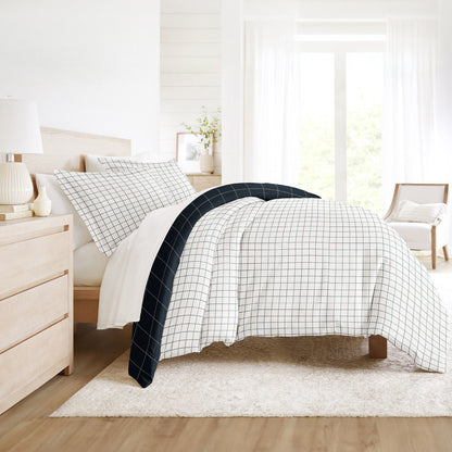Rustic Windowpane Pattern 3-Piece Reversible Duvet Cover Set (Sale) - Linens And Hutch