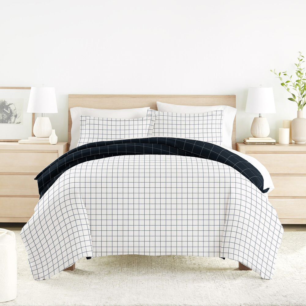 Rustic Windowpane Pattern 3-Piece Reversible Duvet Cover Set (Sale) - Linens And Hutch