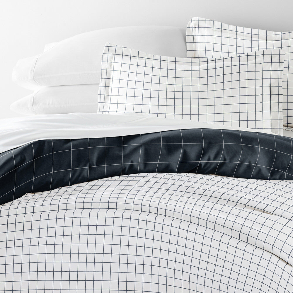 Rustic Windowpane Pattern 3-Piece Reversible Duvet Cover Set (Sale) - Linens And Hutch