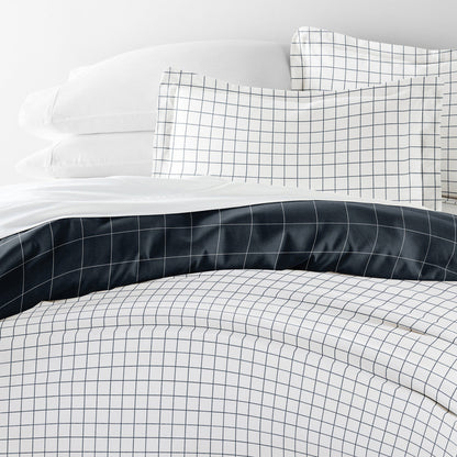 Rustic Windowpane Pattern 3-Piece Reversible Duvet Cover Set (Sale) - Linens And Hutch