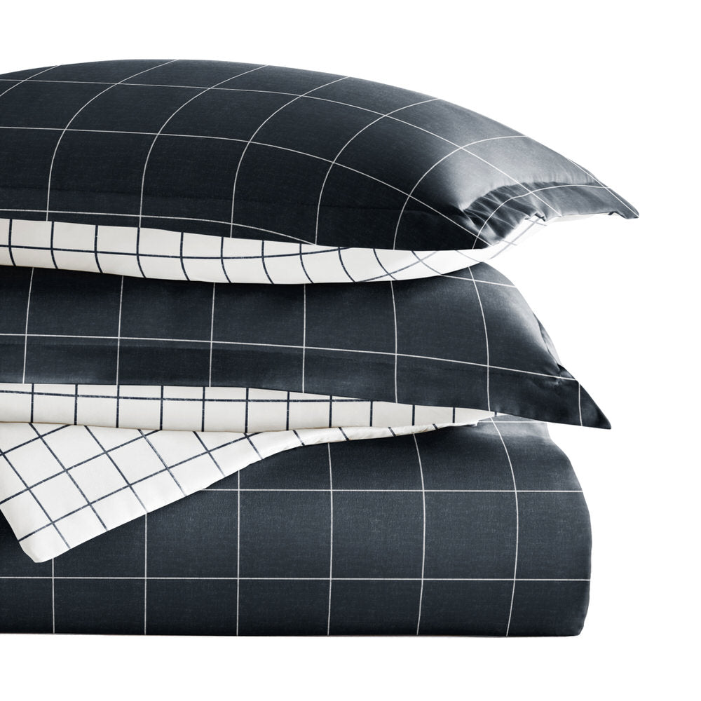 Rustic Windowpane Pattern 3-Piece Reversible Duvet Cover Set (Sale) - Linens And Hutch
