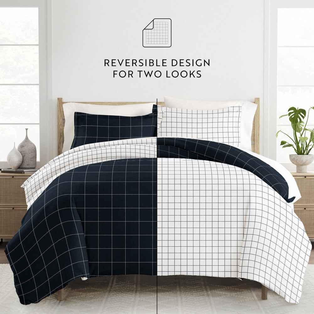 Rustic Windowpane Pattern 3-Piece Reversible Duvet Cover Set (Sale) - Linens And Hutch