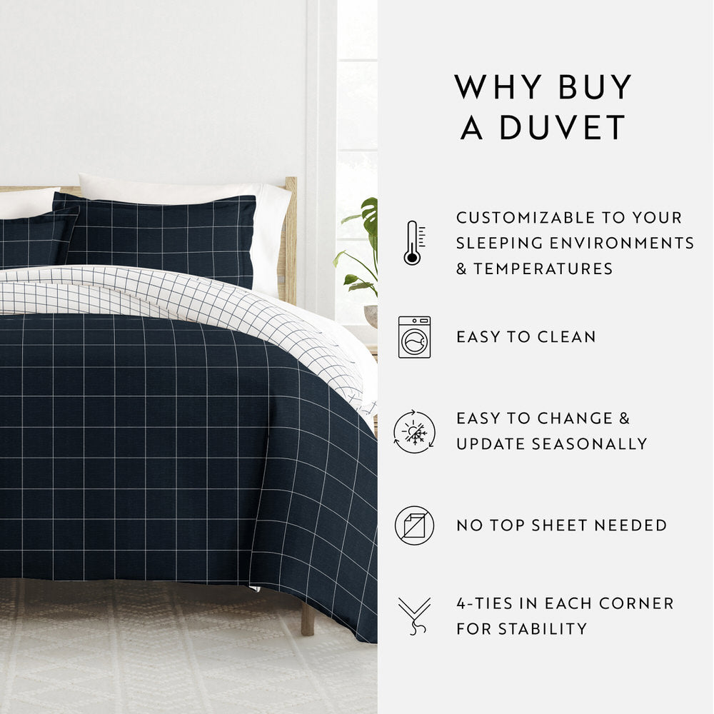 Rustic Windowpane Pattern 3-Piece Reversible Duvet Cover Set (Sale) - Linens And Hutch