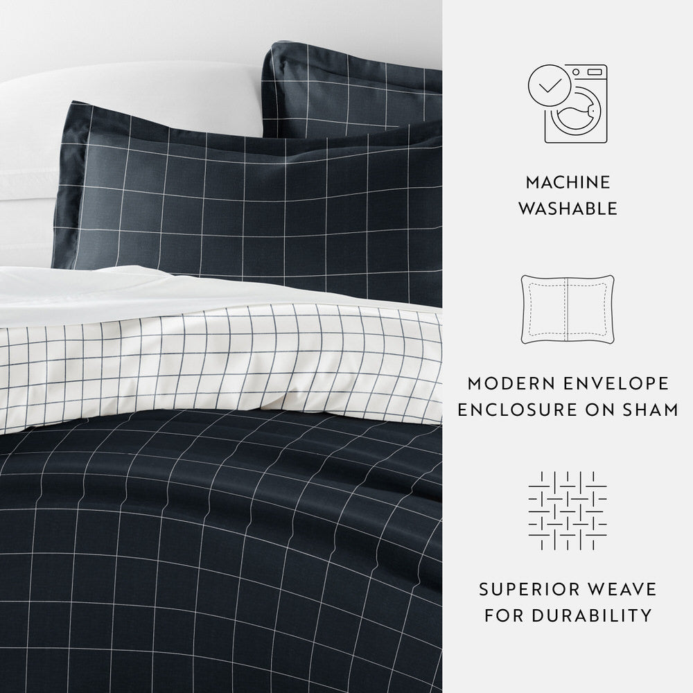 Rustic Windowpane Pattern 3-Piece Reversible Duvet Cover Set (Sale) - Linens And Hutch