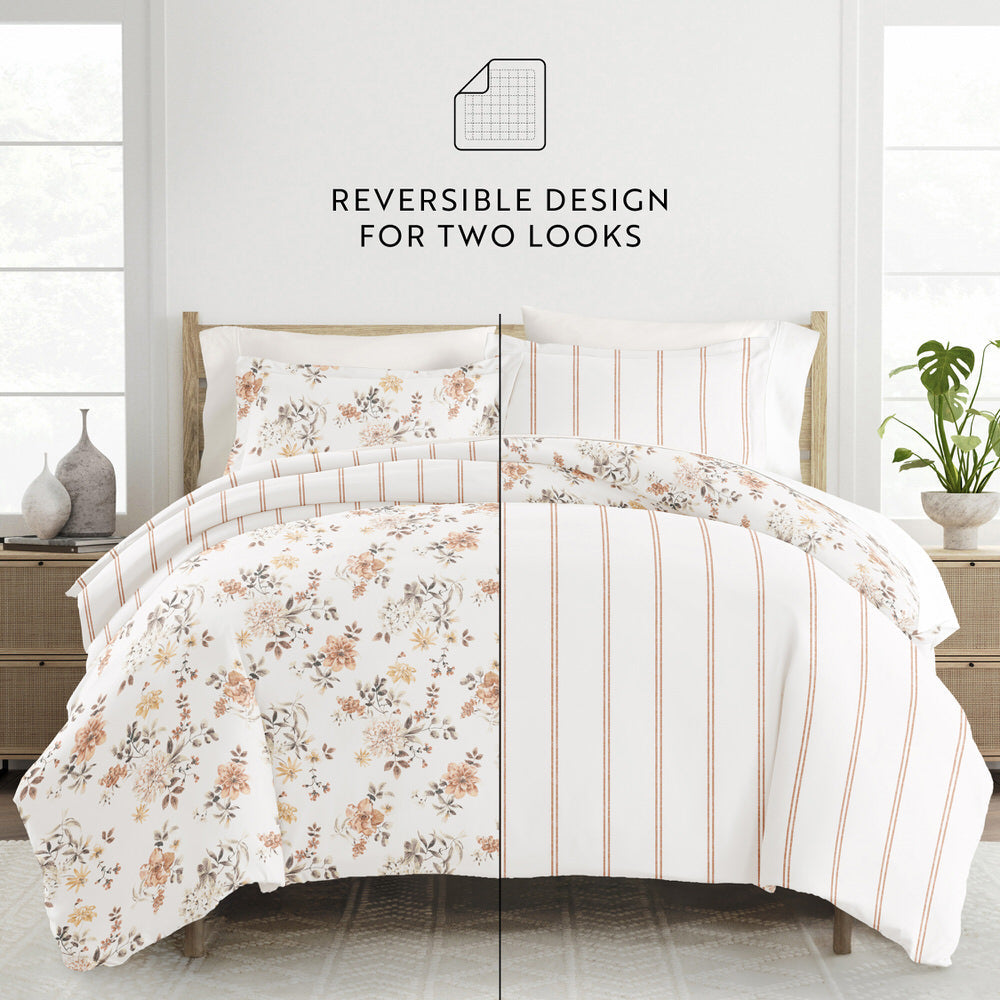 Sunset Garden Pattern 3-Piece Reversible Duvet Cover Set (Sale) - Linens And Hutch