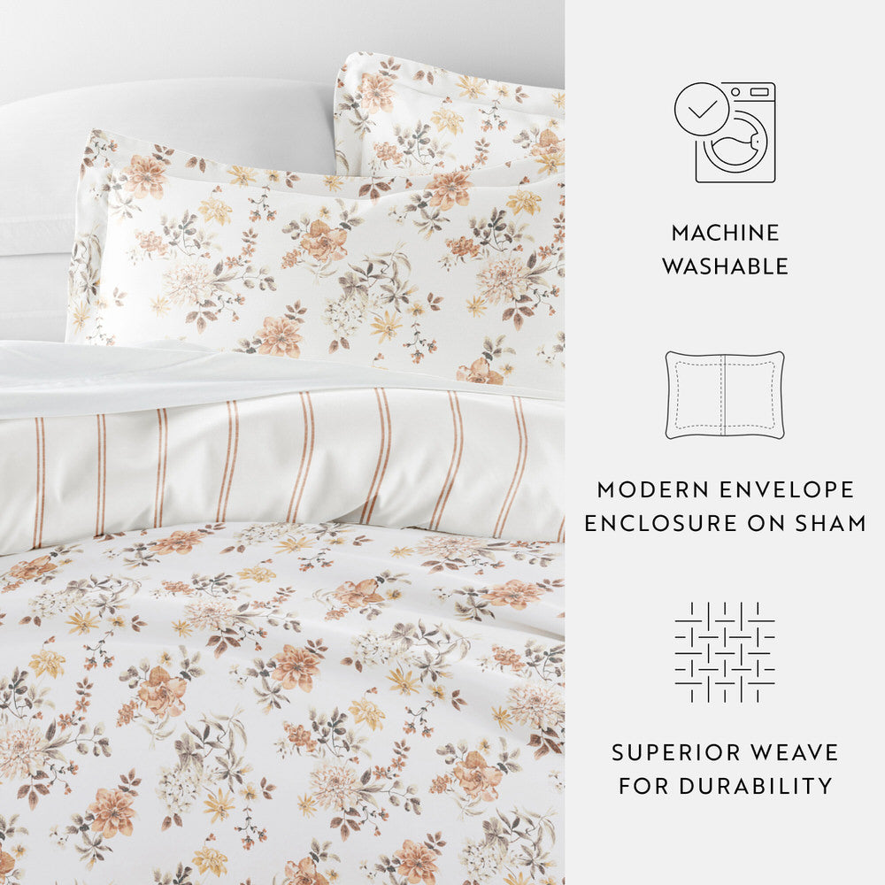 Sunset Garden Pattern 3-Piece Reversible Duvet Cover Set (Sale) - Linens And Hutch
