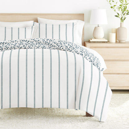 Watercolor Vines Pattern 3-Piece Reversible Duvet Cover Set (Sale) - Linens And Hutch