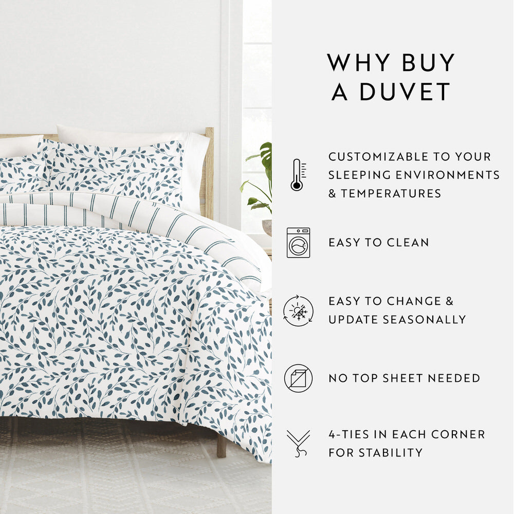Watercolor Vines Pattern 3-Piece Reversible Duvet Cover Set (Sale) - Linens And Hutch