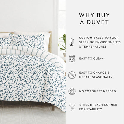 Watercolor Vines Pattern 3-Piece Reversible Duvet Cover Set (Sale) - Linens And Hutch