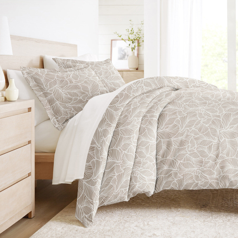 Linear Leaves Pattern 3-Piece Duvet Cover Set (Sale) - Linens And Hutch