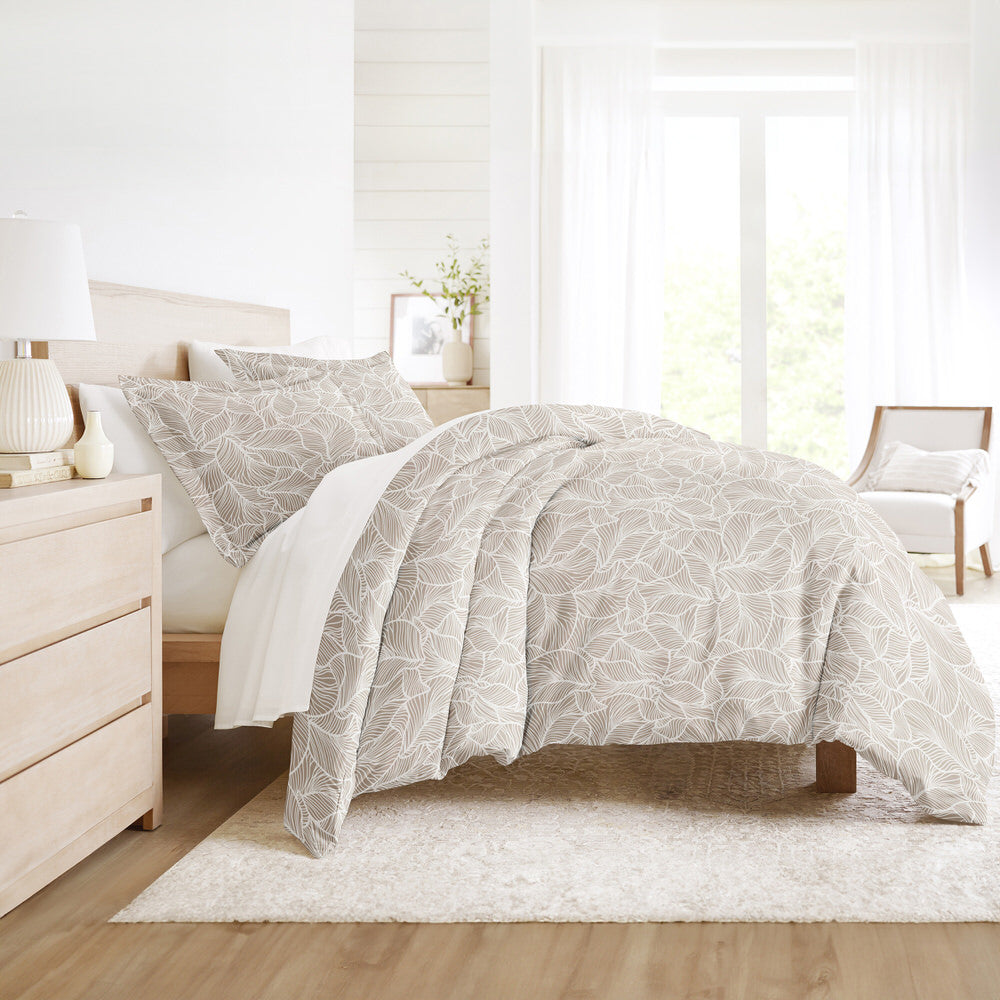 Linear Leaves Pattern 3-Piece Duvet Cover Set (Sale) - Linens And Hutch