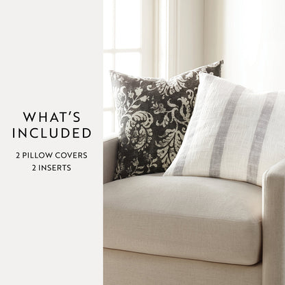 2-Pack Yarn-Dyed Awning Stripe / Distressed Floral Décor Throw Pillows (Sale) - Linens And Hutch