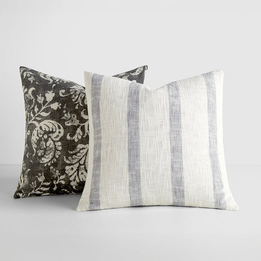 2-Pack Yarn-Dyed Awning Stripe / Distressed Floral Décor Throw Pillows (Sale) - Linens And Hutch