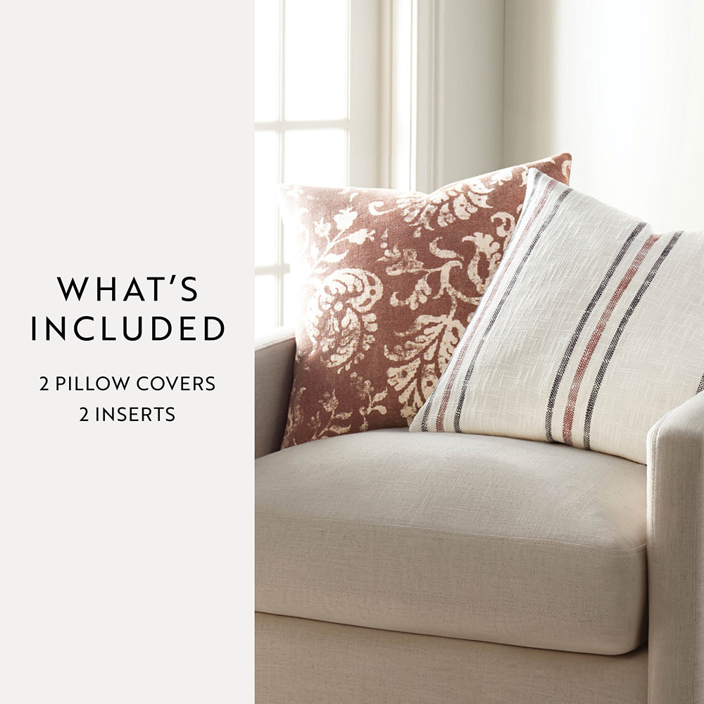 2-Pack Yarn-Dyed Framed Stripe / Distressed Floral Decor Throw Pillows (Sale) - Linens And Hutch
