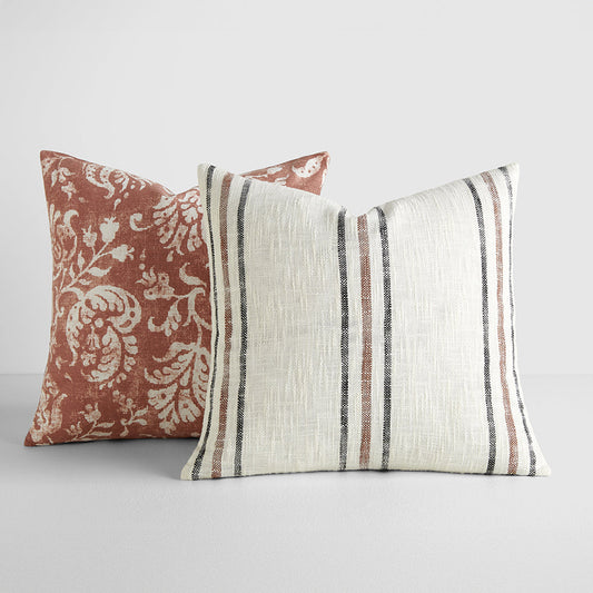 2-Pack Yarn-Dyed Framed Stripe / Distressed Floral Decor Throw Pillows (Sale) - Linens And Hutch