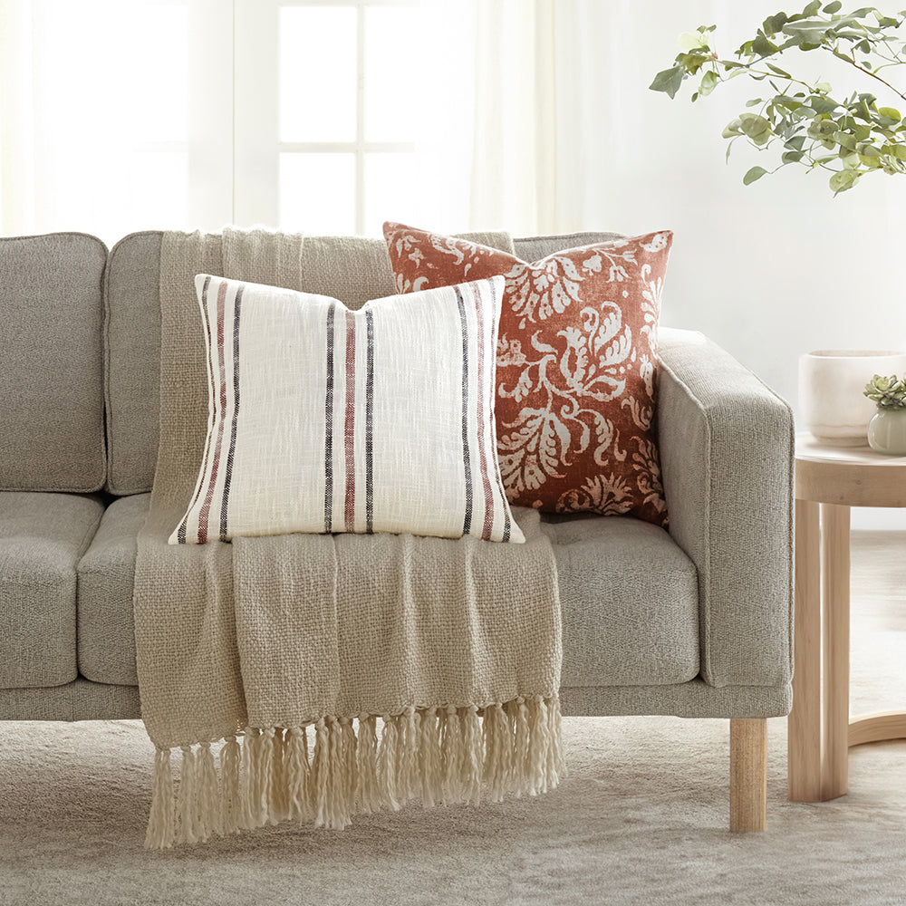 2-Pack Yarn-Dyed Framed Stripe / Distressed Floral Decor Throw Pillows (Sale) - Linens And Hutch