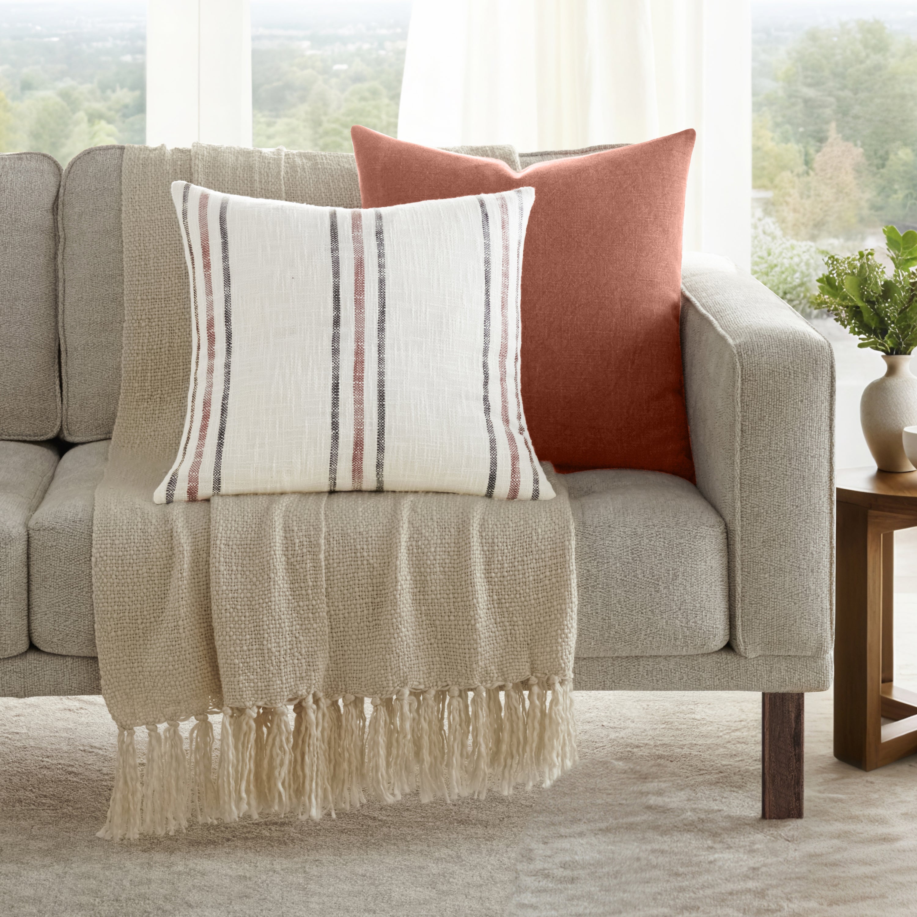 2-Pack Yarn-Dyed Framed Stripe / Solid Décor Throw Pillows