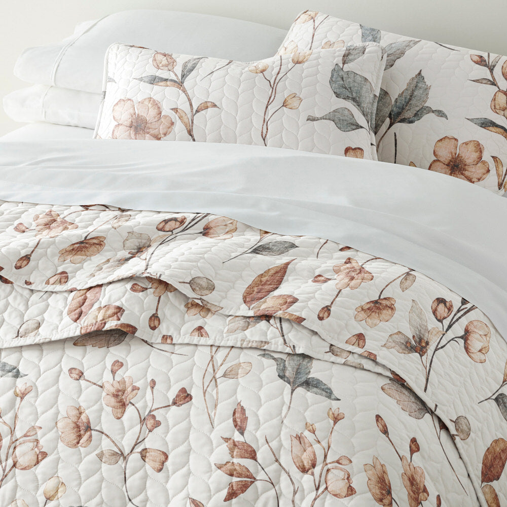 Russet Floral Quilted Coverlet Set Linens And Hutch