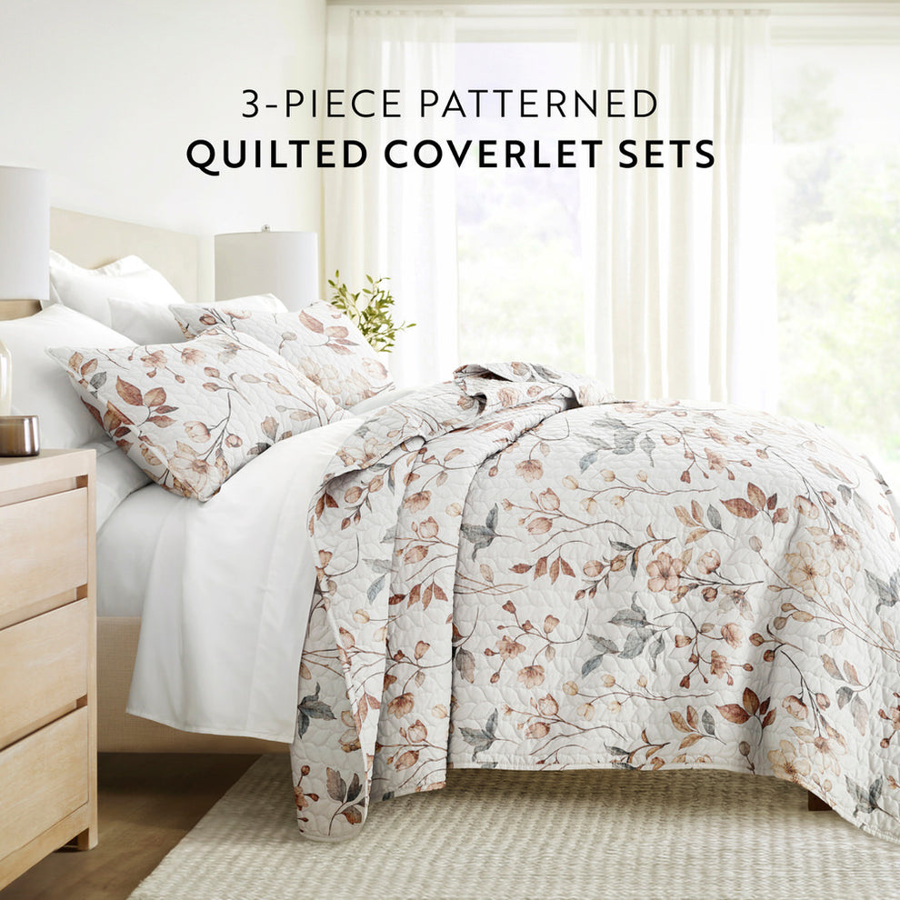 Russet Floral Quilted Coverlet Set Linens And Hutch