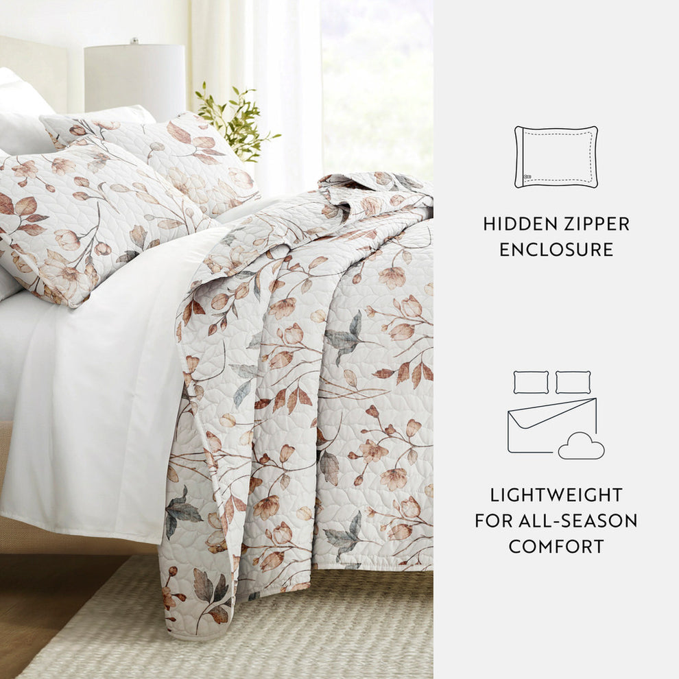 Russet Floral Reversible Quilted Coverlet Set Linens And Hutch