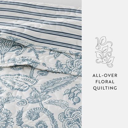 Jacobean/Stripe Reversible Quilted Coverlet Set - Sale - Linens And Hutch
