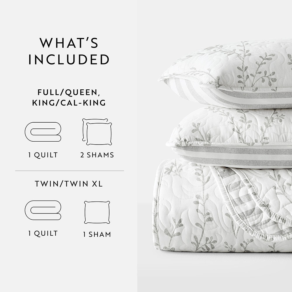 Sprouting Vines Stripe Reversible Quilted Coverlet Set (Sale) - Linens And Hutch