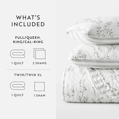 Sprouting Vines Stripe Reversible Quilted Coverlet Set (Sale) - Linens And Hutch