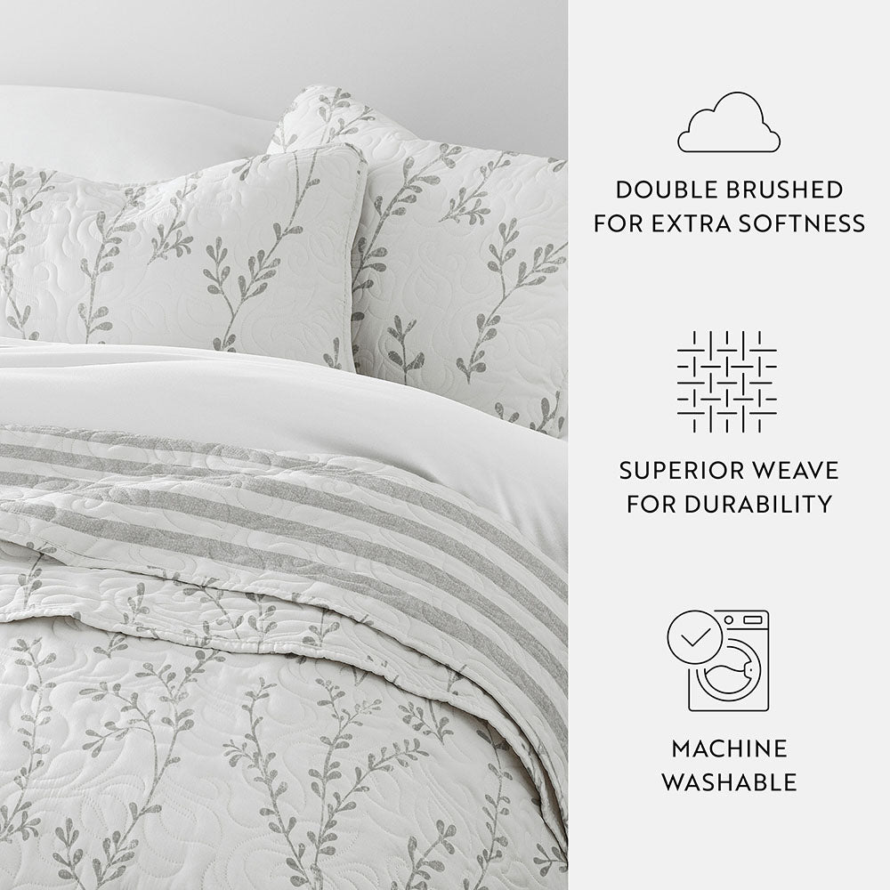 Sprouting Vines Stripe Reversible Quilted Coverlet Set (Sale) - Linens And Hutch