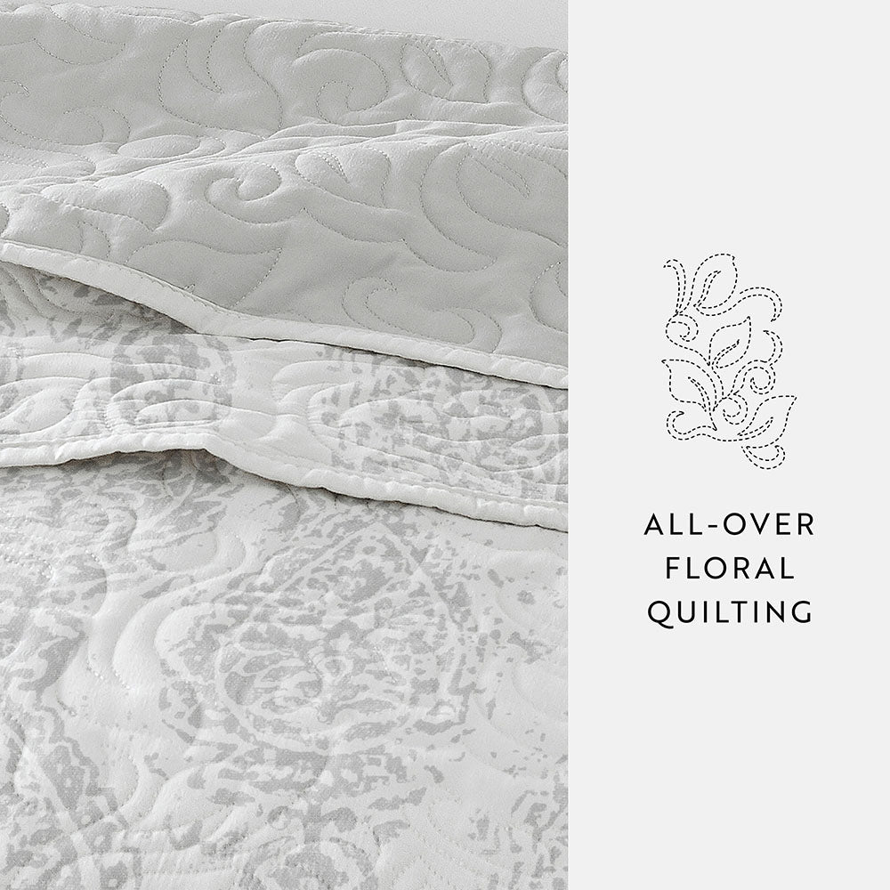 Distressed Damask Reversible - Light Gray
