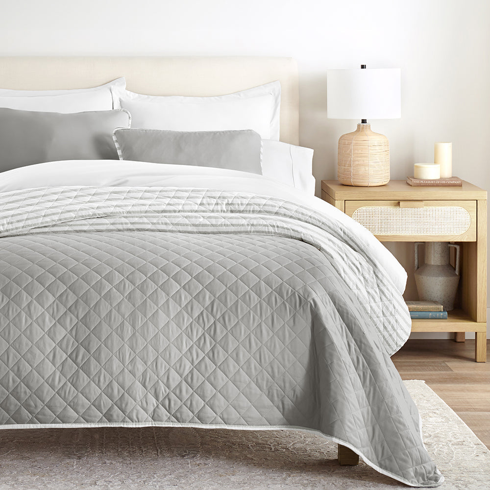 Summer Stripes Reversible Quilted Coverlet Set (Sale) - Linens And Hutch