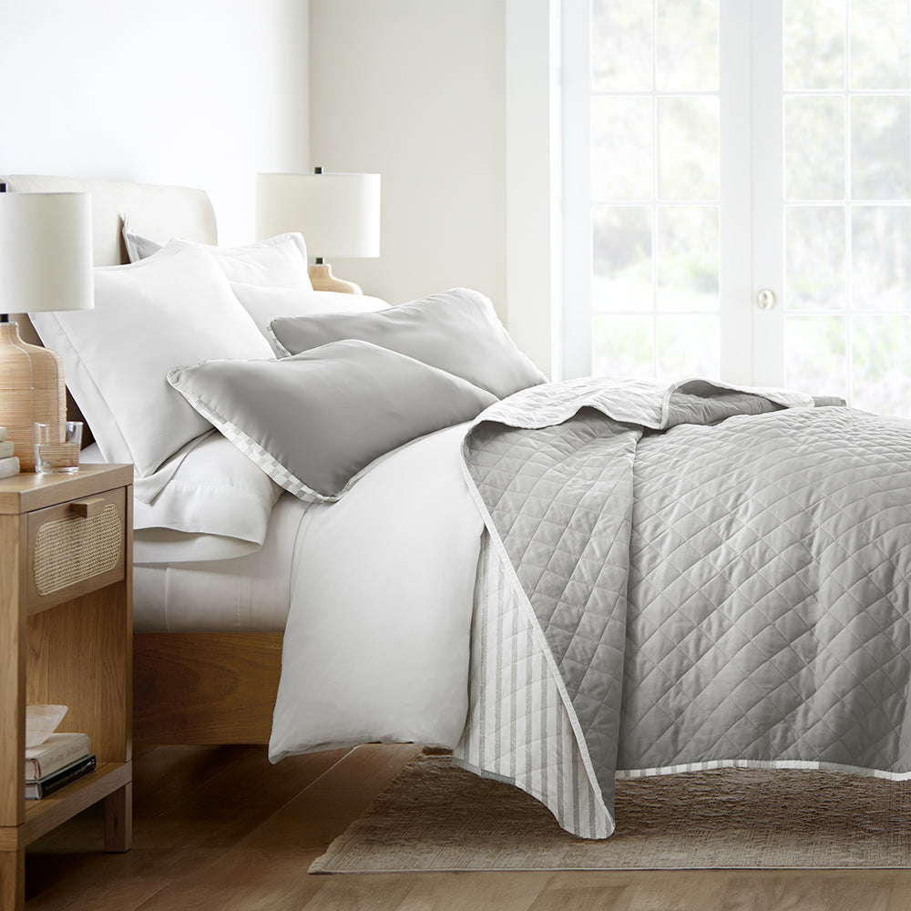 Summer Stripes Reversible Quilted Coverlet Set (Sale) - Linens And Hutch