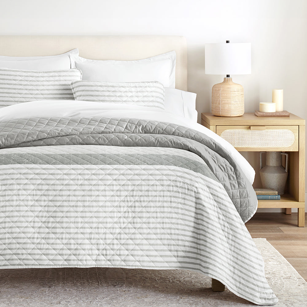 Summer Stripes Reversible Quilted Coverlet Set (Sale) - Linens And Hutch