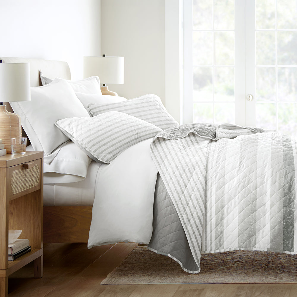 Summer Stripes Reversible Quilted Coverlet Set (Sale) - Linens And Hutch